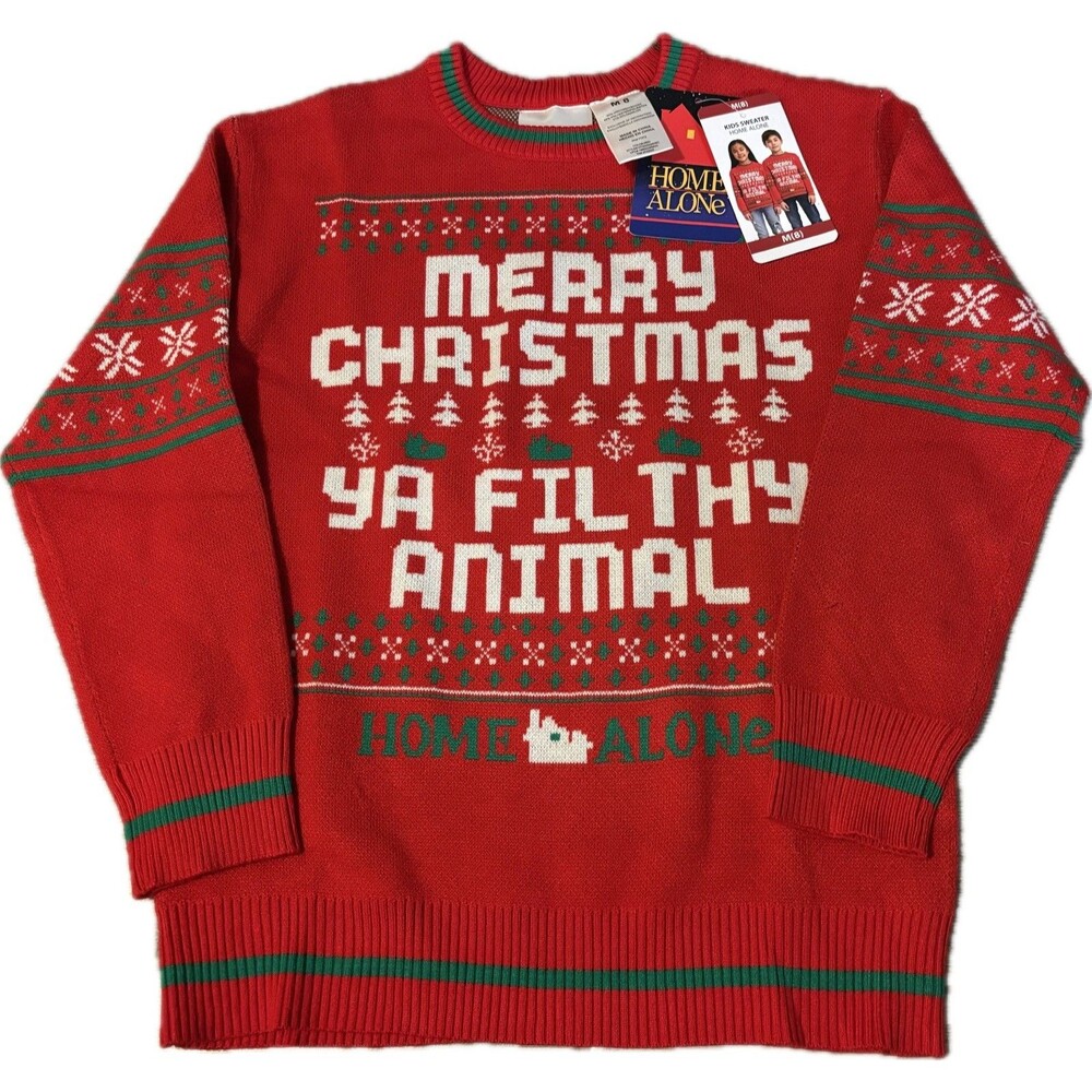 Merry Christmas Ya Filthy Animal Ugly Christmas Sweater  Kids Size Medium 8